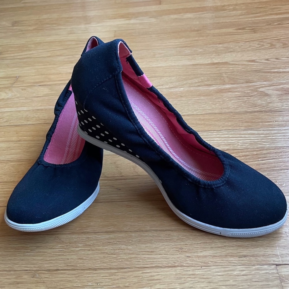 Keds Black Canvas Polka dot Wedge Heel.  Size 8.5. Great condition
